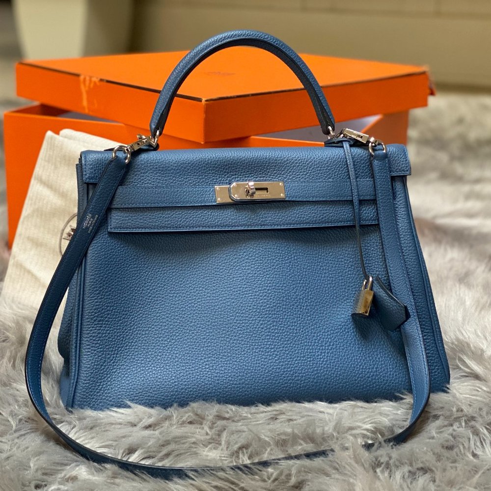 Hermes Blue Agate Togo Kelly Retourne 32